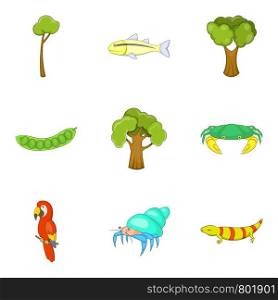 Green world icons set. Cartoon set of 9 green world vector icons for web isolated on white background. Green world icons set, cartoon style