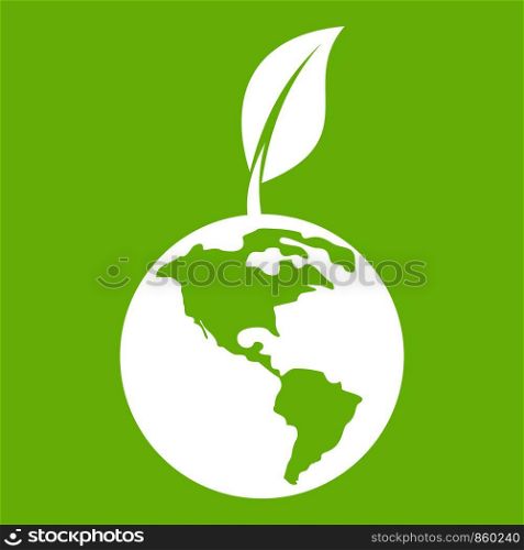Green world qlobe with leaf in simple style isolated on white background vector illustration. Green world qlobe with leaf icon green
