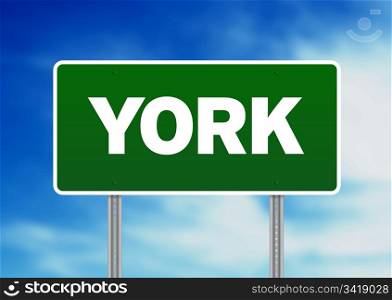 Green York, England highway sign on Cloud Background.