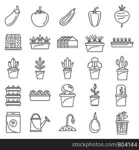 Greenhouse plant icon set. Outline set of greenhouse plant vector icons for web design isolated on white background. Greenhouse plant icon set, outline style