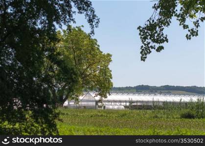 Greenhouses with fields and trees in Konstanz at Lake Constance in Germany
