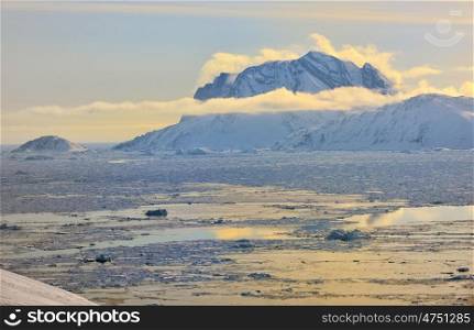 Greenland Fjord with Sea Ice in spring time
