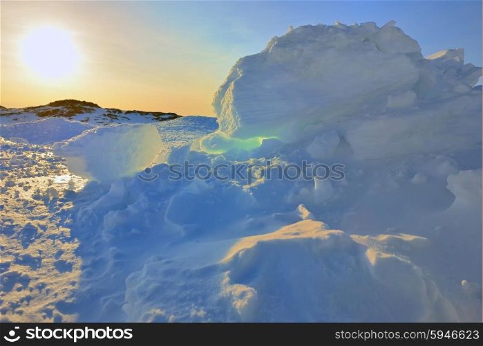 Greenland`s sunset in spring time