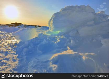 Greenland`s sunset in spring time
