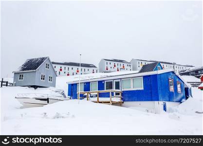 Greenlandic capital frozen buildings and streets full of snow,Nuuk, Greenland