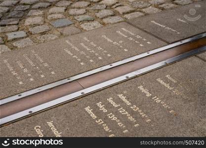 Greenwich Meridian line at the Royal Observatory in London. Greenwich Meridian line at Royal Observatory