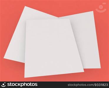 Greeting card and A4 sheet on a red background. 3d render illustration.. Greeting card and A4 sheet on a red background. 