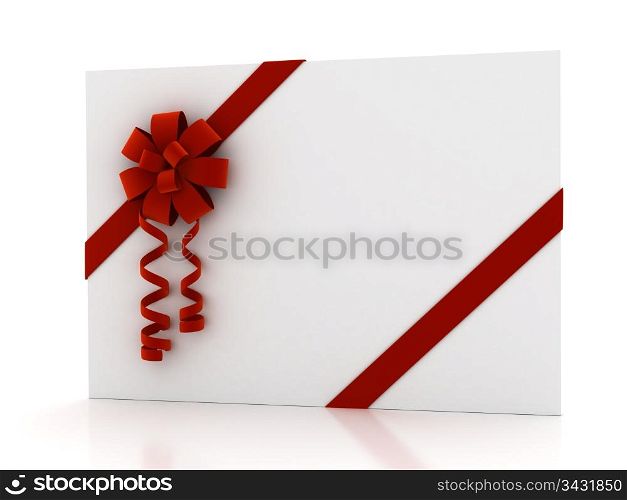 Greeting card with ribbon over white. 3d render