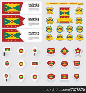 Grenada independence day, infographic, and label Set.