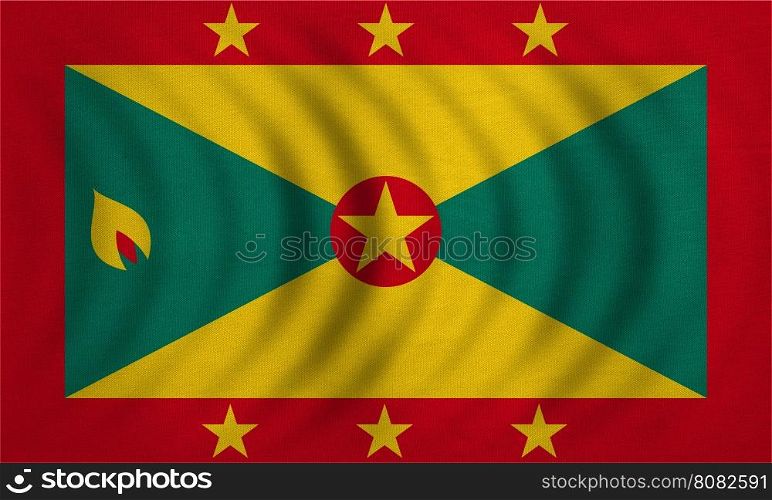 Grenadian national official flag. Patriotic symbol, banner, element, background. Correct colors. Flag of Grenada wavy with real detailed fabric texture, accurate size, illustration