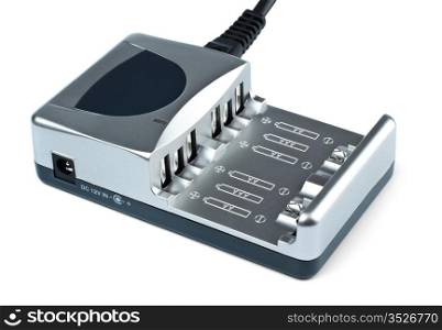 grey battery charger isolated on white