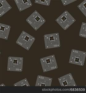 Grey Circuit Board Seamless Pattern Isolated on Dark Background. Part of Computer. Grey Circuit Board Seamless Pattern