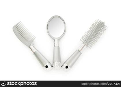Grey hairbrushes isolated on the white background