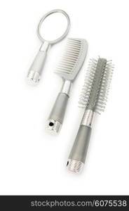 Grey hairbrushes isolated on the white background