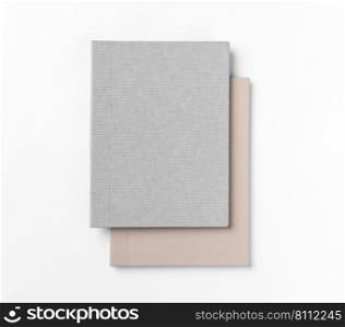 Grey hardcover books, isolated on white background. Top view. book album on a white background