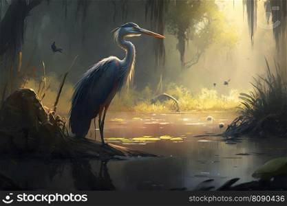 Grey Heron - Ardea cinerea, large common gray heron from lakes and rivers. Neural network AI generated art. Grey Heron - Ardea cinerea, large common gray heron from lakes and rivers. Neural network AI generated
