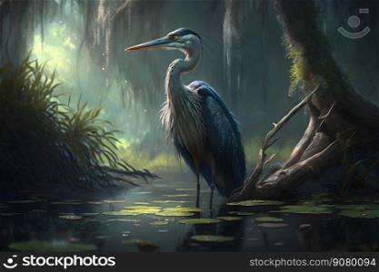 Grey Heron - Ardea cinerea, large common gray heron from lakes and rivers. Neural network AI generated art. Grey Heron - Ardea cinerea, large common gray heron from lakes and rivers. Neural network AI generated