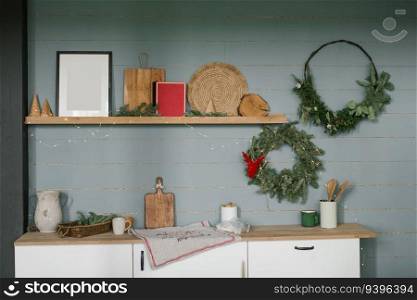 Grey Kitchen Interior and Christmas kitchen decor at Home