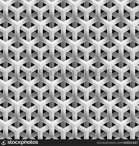 Grey Line Geometric Pattern on Black Background. Isometric Structure.. Grey Line Geometric Pattern