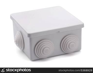 Grey plastic electrical junction box isolated on white