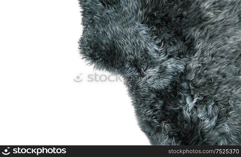 Grey sheepskin rug. Sheep fur background. Wool texture