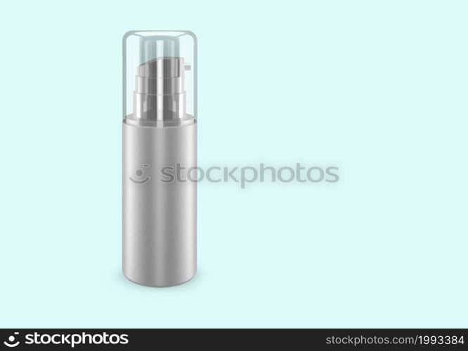 Grey spray bootle mockup isolated from background: shampoo plastic bootle package design. Blank hygiene, medical, body or facial care template. 3d illustration