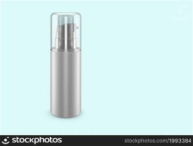 Grey spray bootle mockup isolated from background: shampoo plastic bootle package design. Blank hygiene, medical, body or facial care template. 3d illustration