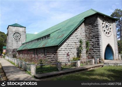 Grey stone church in village Sagada in Luzon island