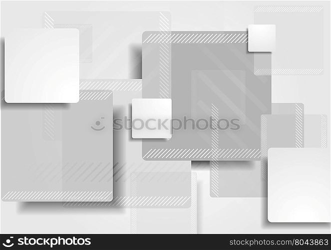 Grey tech squares background. Grey tech abstract background. Geometric shapes monochrome design. Technology corporate illustration