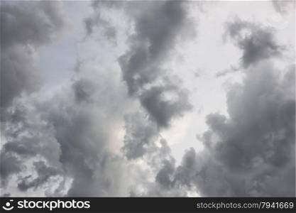 Grey tragic cloudscape with various density chaotic thunderclouds