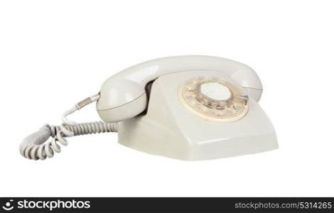 Grey vitntage telephone isolated on white background.