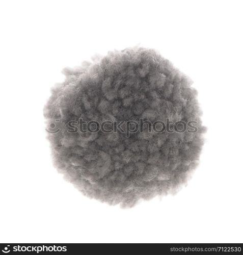 Grey wool pom-pom isolated on white background.