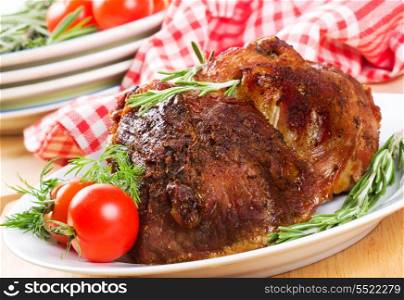 griiled meat with rosemary and vegetables