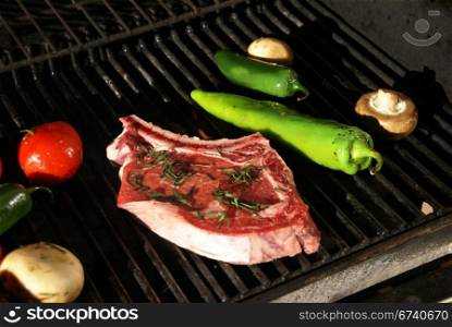 Grill - steak & fresh vegetables, ready for dinner