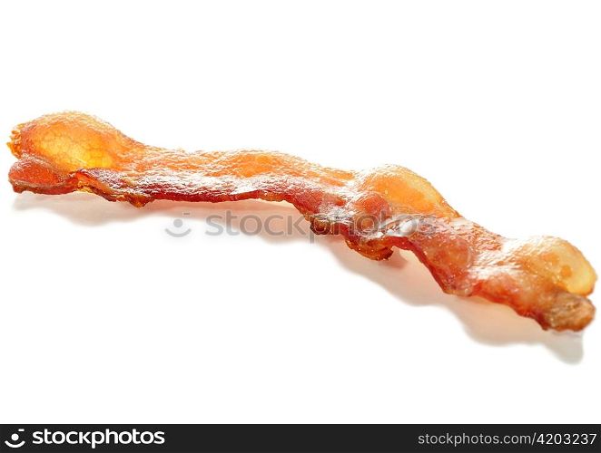 grilled bacon , close up on white background