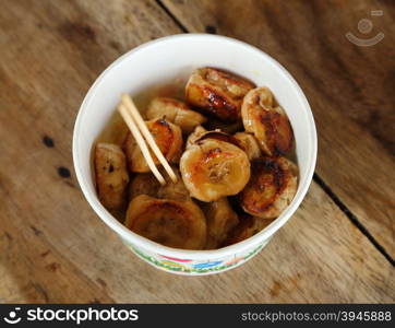 Grilled Bananas of thai dessert in cup