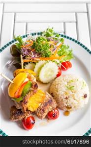 grilled beef skewer with fried rice