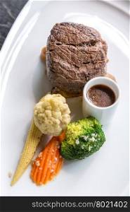 Grilled beef steak tenderloin with vegetable