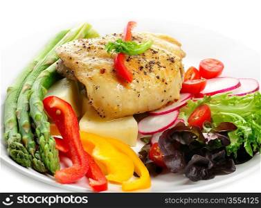 Grilled Chicken Breast With Potatoes And Vegetables