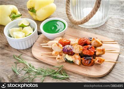 Grilled chicken skewers with zucchini and cherry tomatoes