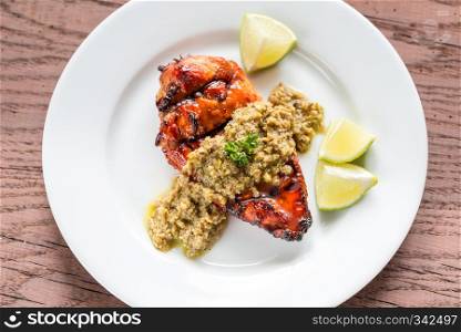 Grilled chicken steak with olive tapenade