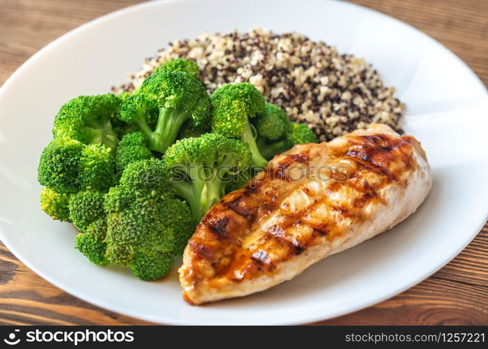 Grilled chicken with steamed broccoli and quinoa