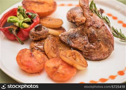 grilled duck legs with vegetables