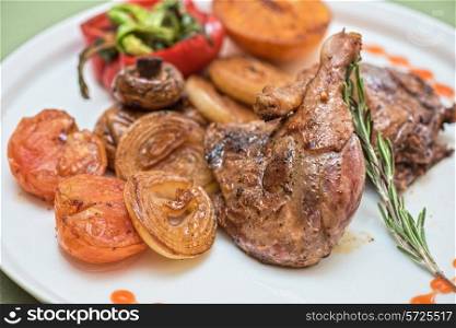 grilled duck legs with vegetables
