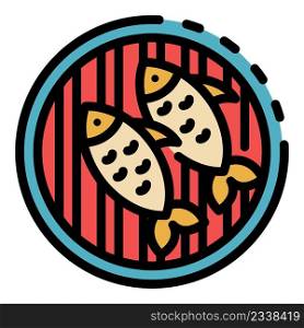 Grilled fish icon. Outline grilled fish vector icon color flat isolated. Grilled fish icon color outline vector