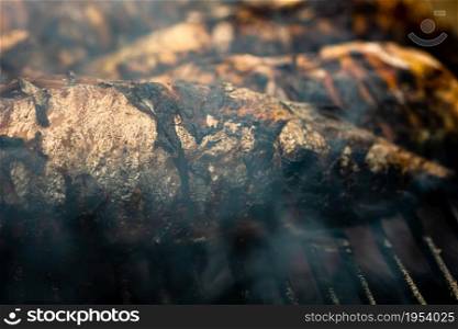 Grilled fish on charcoal grill. Fresh fish barbecue