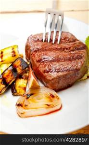 grilled fresh beef filet mignon and vegetables