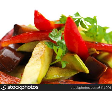 grilled fresh meat and vegetables organic healthy food isolated on white background