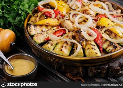 Grilled fresh vegetables and mustard sauce