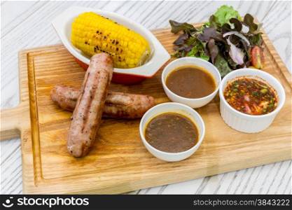 Grilled German Sausage with fresh vegetable